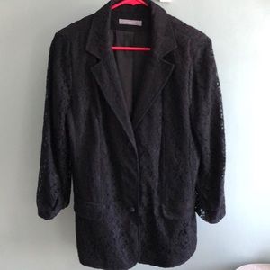 NY Collection Black Lace Blazer Jacket, Large
